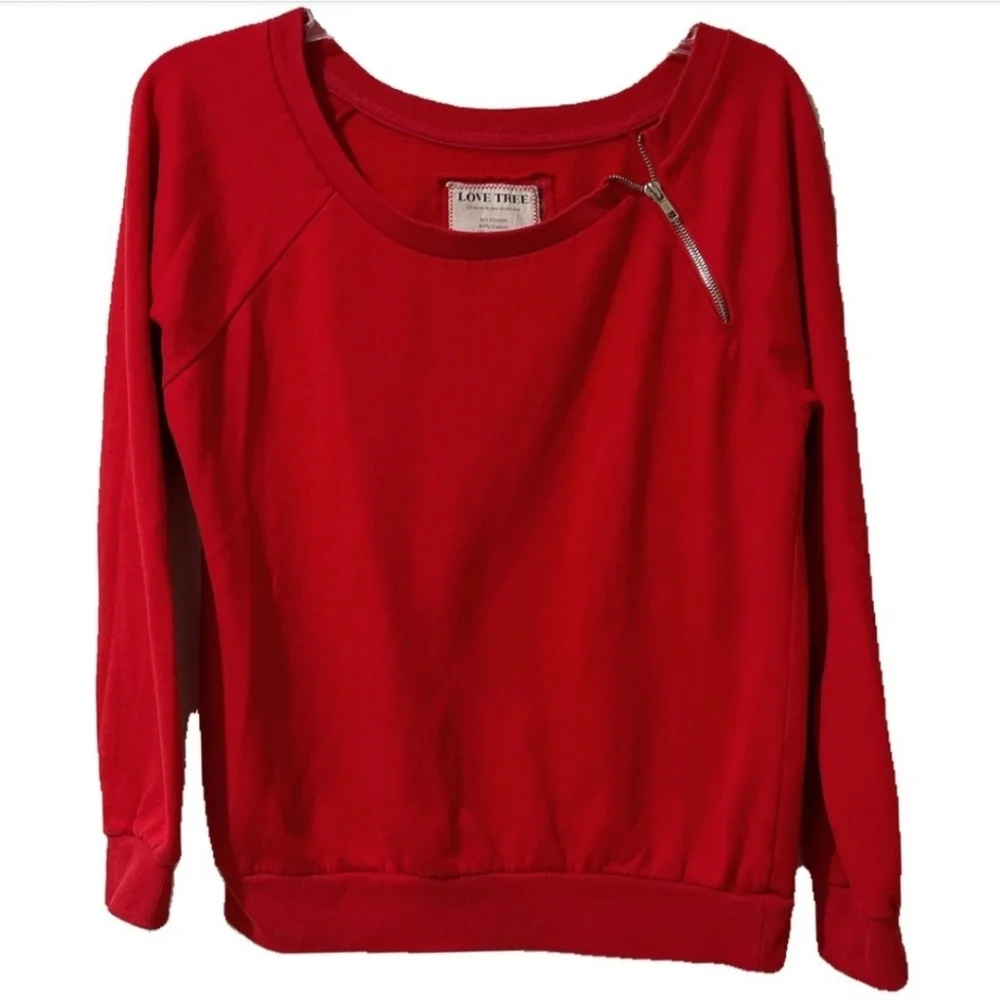 LOVE TREE Red Zipper Sweater Top ▪️♥️ - Picture 1 of 2